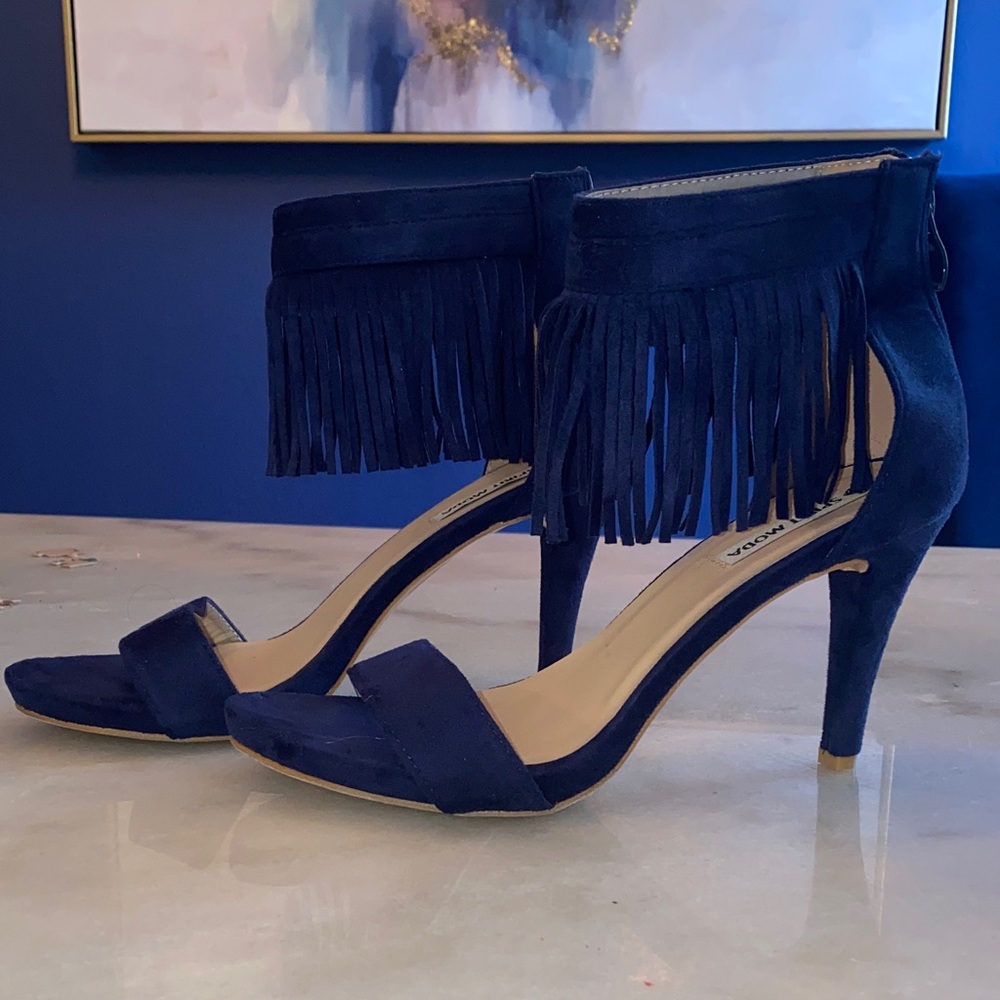 Spirit Moda Navy Fringe Heels